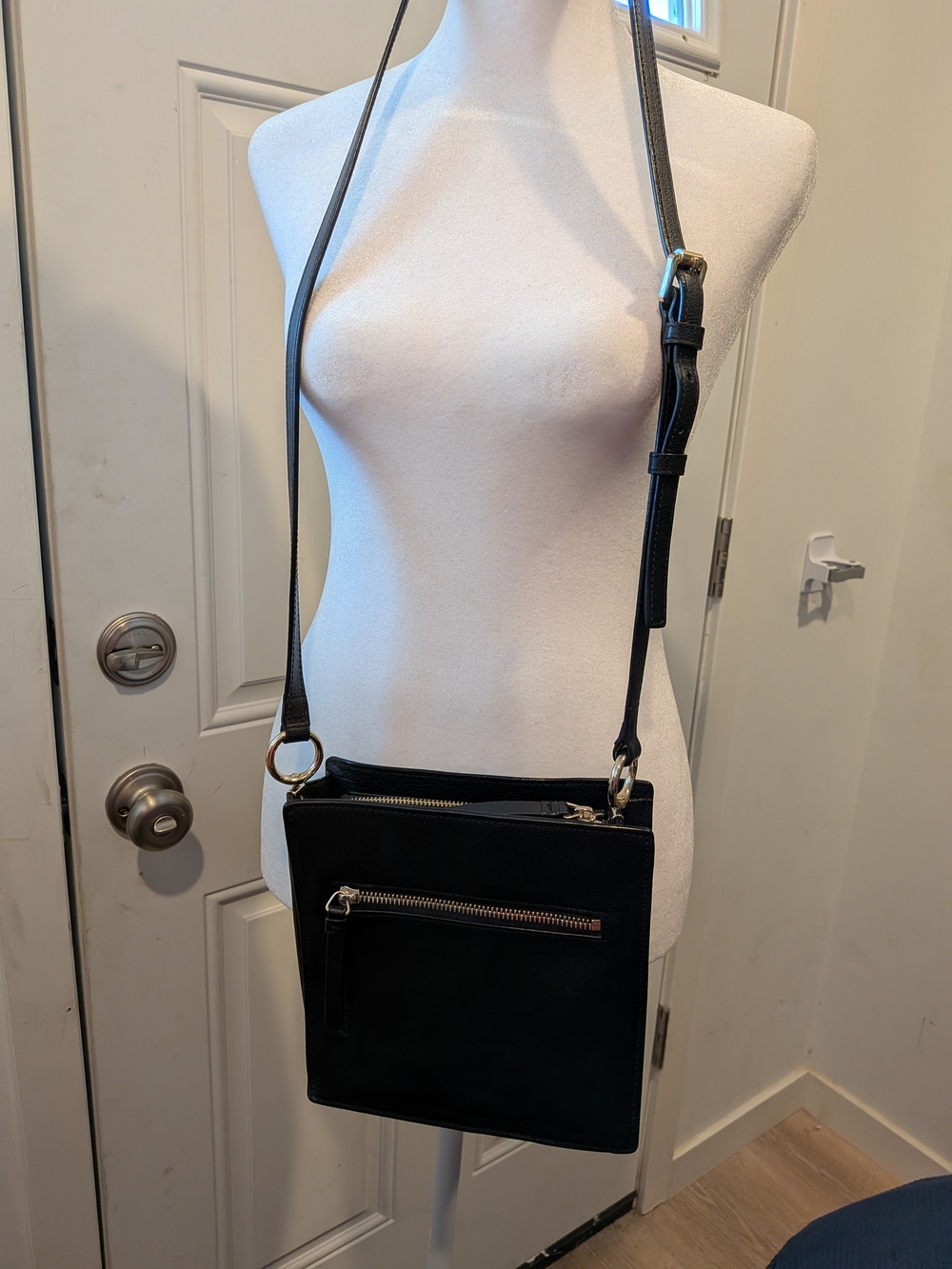 Vince Camuto Black Leather Crossbody with Front Zip Pocket